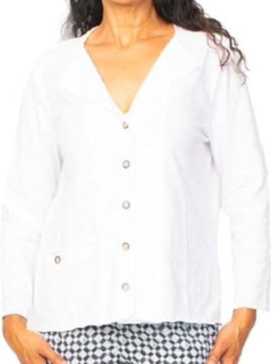 HABITAT XL White Peruvian 100% Cotton Pebble Roll Edge Cardigan Jacket Pockets - Picture 2 of 8